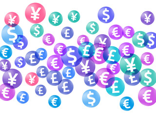 Euro dollar pound yen circle signs scatter currency vector illustration. Economy pattern. Currency