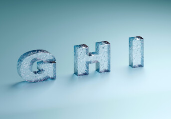 letters alphabet ice glass water 3D rendering