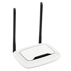 WI-FI wireless router with working luminous indicators, wireless data technology, isolated on white...