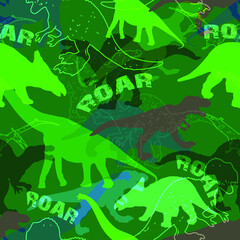 Seamless Dino pattern, print for T-shirts, textiles, wrapping paper, web. Original design with t-rex,dinosaur. grunge design for boys .