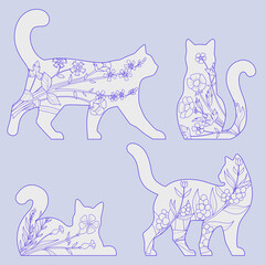 Cat silhouettes with flowers