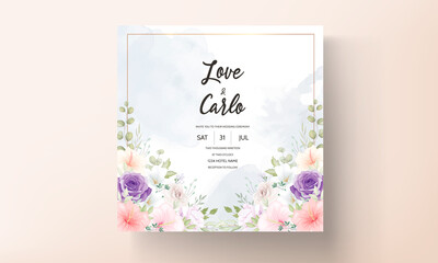 Beautiful hand drawn wedding invitation card flower design