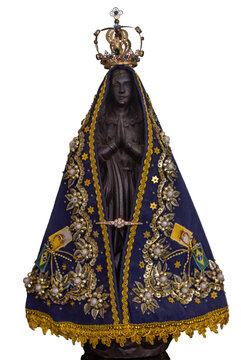 Image of Nossa Senhora Aparecida, traditional devotion of Catholicism in Brazil. No background. Transparency. Aparecida City, São Paulo, Brazil. 02-15-2021.