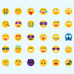 Emoji set, Emoticon symbols digital chat objects vector icons for apps