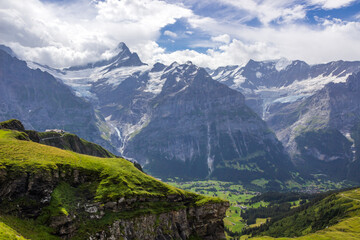 The Grindewald Valley and mountain trail in Switzerland on a sunny day