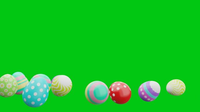 Easter egg rolling. Festive 3D animation on a green background