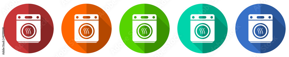 Poster dryer machine, laundry icon set, flat design vector illustration in 5 colors options for webdesign a