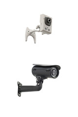 two modern video cameras to track the situation at the object on a white background