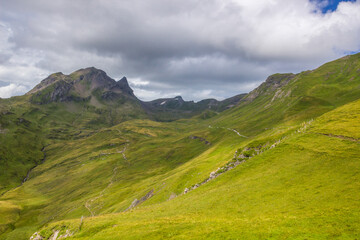 The Grindewald Valley and mountain trail in Switzerland on a sunny day