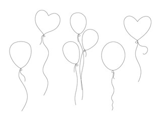 Vector sketch of balloons, different doodle helium balloons.