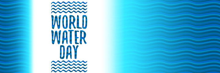 World water day horizontal banner design template. 22 march International water day concept horizontal vector illustration with text and water bubbles on blue water background.