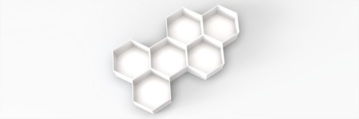 Background of hexagons. Geometric structure of honeycombs. 3D visualization