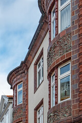 Außenansicht von historischen Gebäuden in der Altstadt von Schwerin, Mecklenburg-Vorpommern, Deutschland