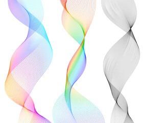Design elements. Wave of many gray lines. Abstract wavy stripes on white background isolated. Creative line art. Vector illustration EPS 10. Colourful shiny waves with lines created using Blend Tool.