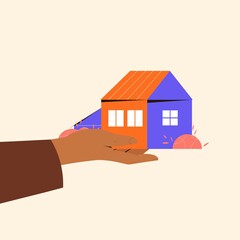 Fototapeta na wymiar Hand holding house. Vector illustration, real estate concept