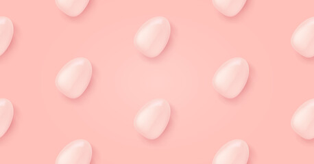 Vector soft pastel pink seamless background with flat lay eggs. Happy easter seamless wrapping paper pattern. Easter layout or banner with space for text