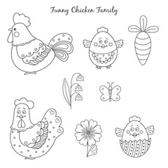 vector simple graphic illustration funny chicken family-01