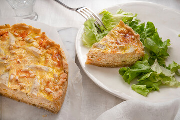 Close-up of a home-made quiche Lorraine