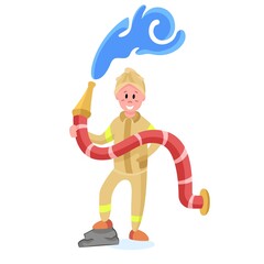 Profession. Vector illustration. Man fireman. Character, Daily work poster for business. Flat