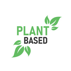 Plant based vegan badge eco icon. Suitable vegetarian symbol logo leaf plant sign.