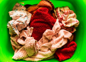 washed linen, Basin, basket with washed laundry