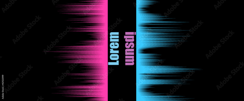 Poster pink and blue light over black background. glow dynamic effect with stripes.