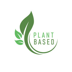 Plant based vegan badge eco icon. Suitable vegetarian symbol logo leaf plant sign.