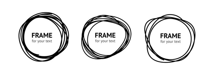 Scribble circle frame vector set isolated on white background
