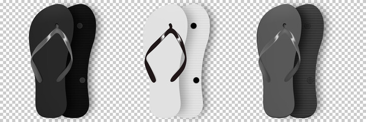 Beach flip flops slippers vector design template. Realistic 3d blank mockup. Beach slippers sign. Monochrome Flip Flops.