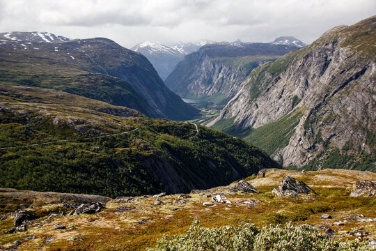 Aursj&oslash;vegen mountain road leading towards Eikesdalen, Norway