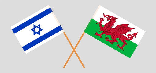 Crossed flags of Israel and Wales. Official colors. Correct proportion