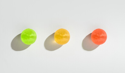 Red, yellow and green sweet candy isolated on white background