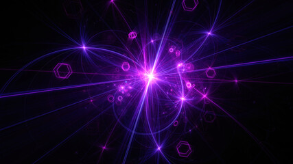 Abstract background, smooth multicolored lines on a black background.