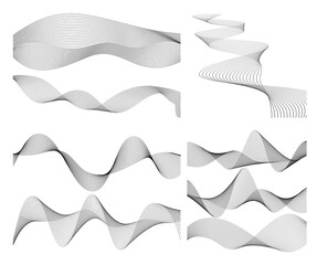 Design elements. Wave of many gray lines. Abstract wavy stripes on white background isolated. Creative line art. Vector illustration EPS 10. Colourful shiny waves with lines created using Blend Tool.