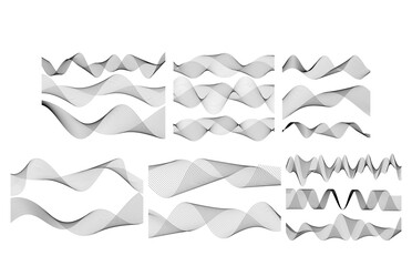 Design elements. Wave of many gray lines. Abstract wavy stripes on white background isolated. Creative line art. Vector illustration EPS 10. Colourful shiny waves with lines created using Blend Tool.