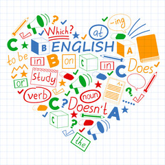 Concept of learning English. Flat design, vector pattern. English courses.