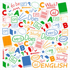 Fototapeta premium Concept of learning English. Flat design, vector pattern. English courses.