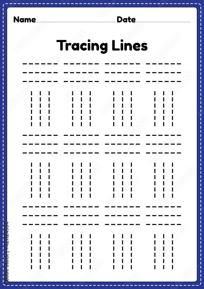 Wall mural Tracing lines worksheet for kindergarten and preschool kids for educational activities in a printable illustration