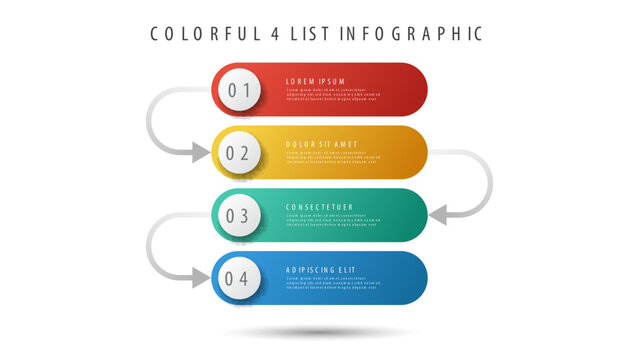 Colorful layout with 4 points of steps or list with arrows, infographic element template vector.