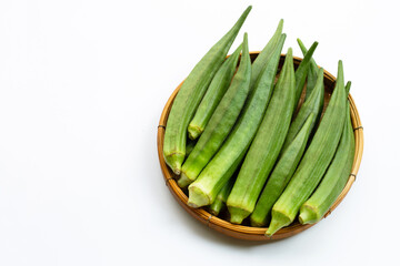 Fresh okra isolated on white background