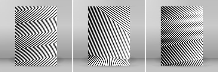 Design elements. Curved sharp corners many streak. Abstract vertical broken stripes on white background isolated. Creative band art. Vector illustration EPS 10. Black lines created using Blend Tool