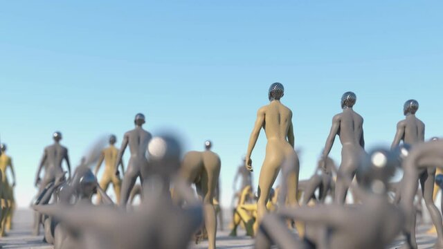 Group of female clones working out