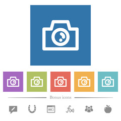 Camera flat white icons in square backgrounds