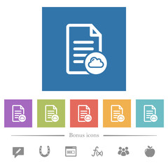 Cloud document flat white icons in square backgrounds