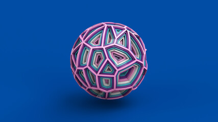 Abstract colorful sphere. Blue background. 3d render.