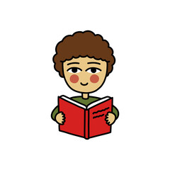 boy with book doodle icon, vector color illustration