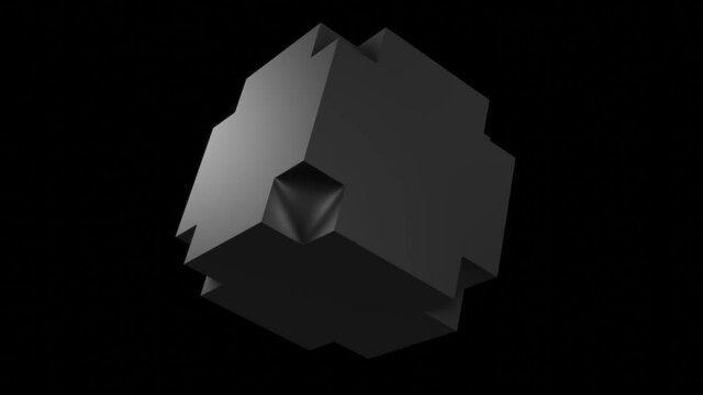 Abstract black cube. Transformation into plus form. Looped animation isolated. 3d rendering. Block or square or box