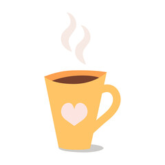 Cute vector illustration of mug. Flat design of cup of tea or coffee. Hot beverage.
