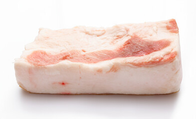 raw lard piece on white background, pork fat