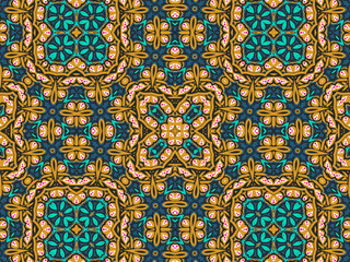 Wallpaper Geometric Seamless Ornament Abstract Pattern Green, Black, Blue, and Gold Yellow with Red Dots For print and Background. Geometric Tile Digital Paper.
